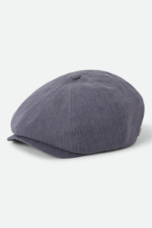 Brixton Brood striped newsboy cap in indigo and dark sand, view 1